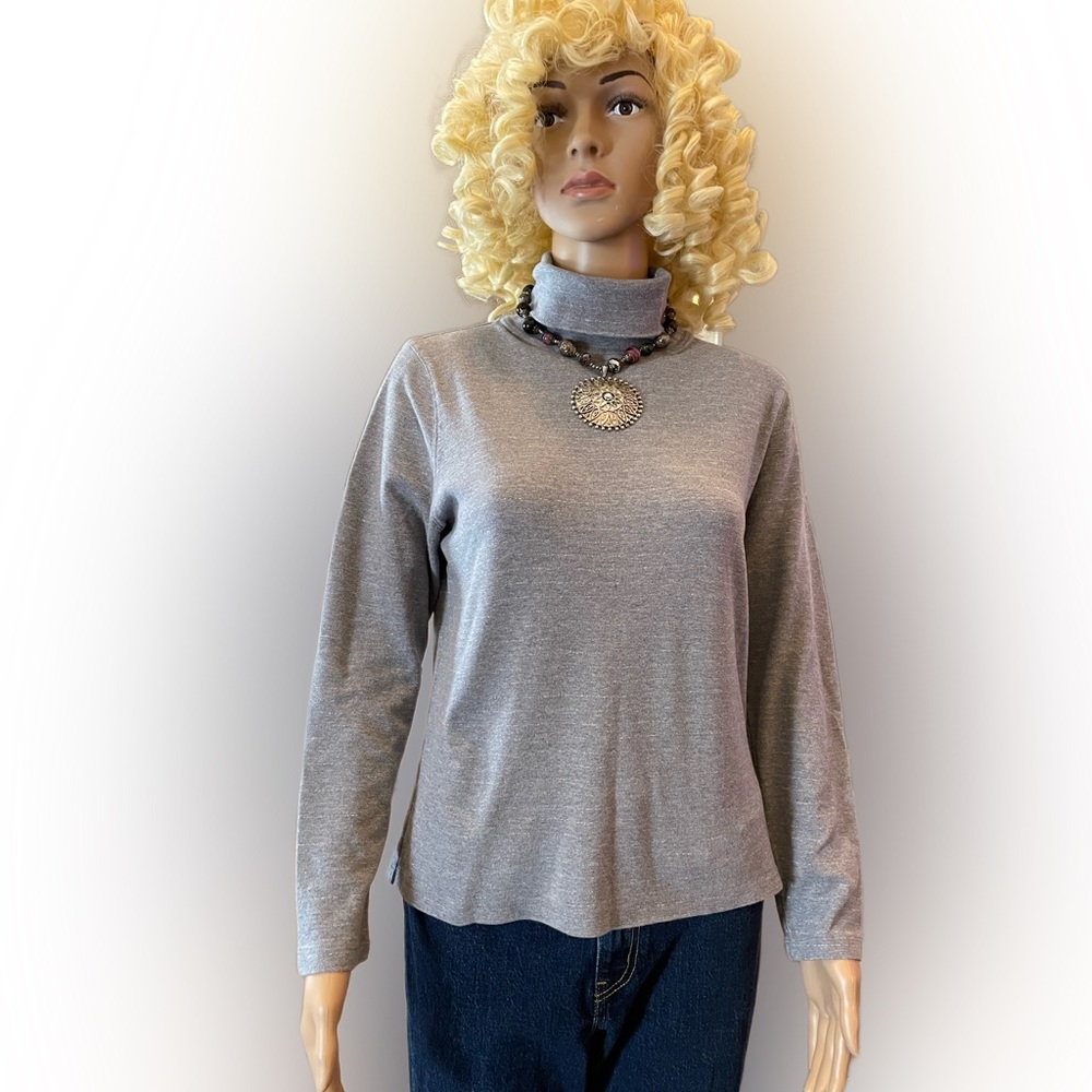 Liz Claiborne Gray with Silver Stripes Knit Turtleneck